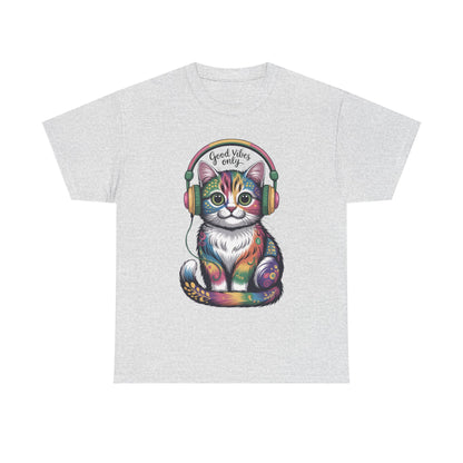 Colorful Cat Vibes Tee - Unisex Heavy Cotton T-Shirt with Positive Messages, Gift for Cat Lovers, Fun Casual Wear, Trendy Graphic Tee, [...]