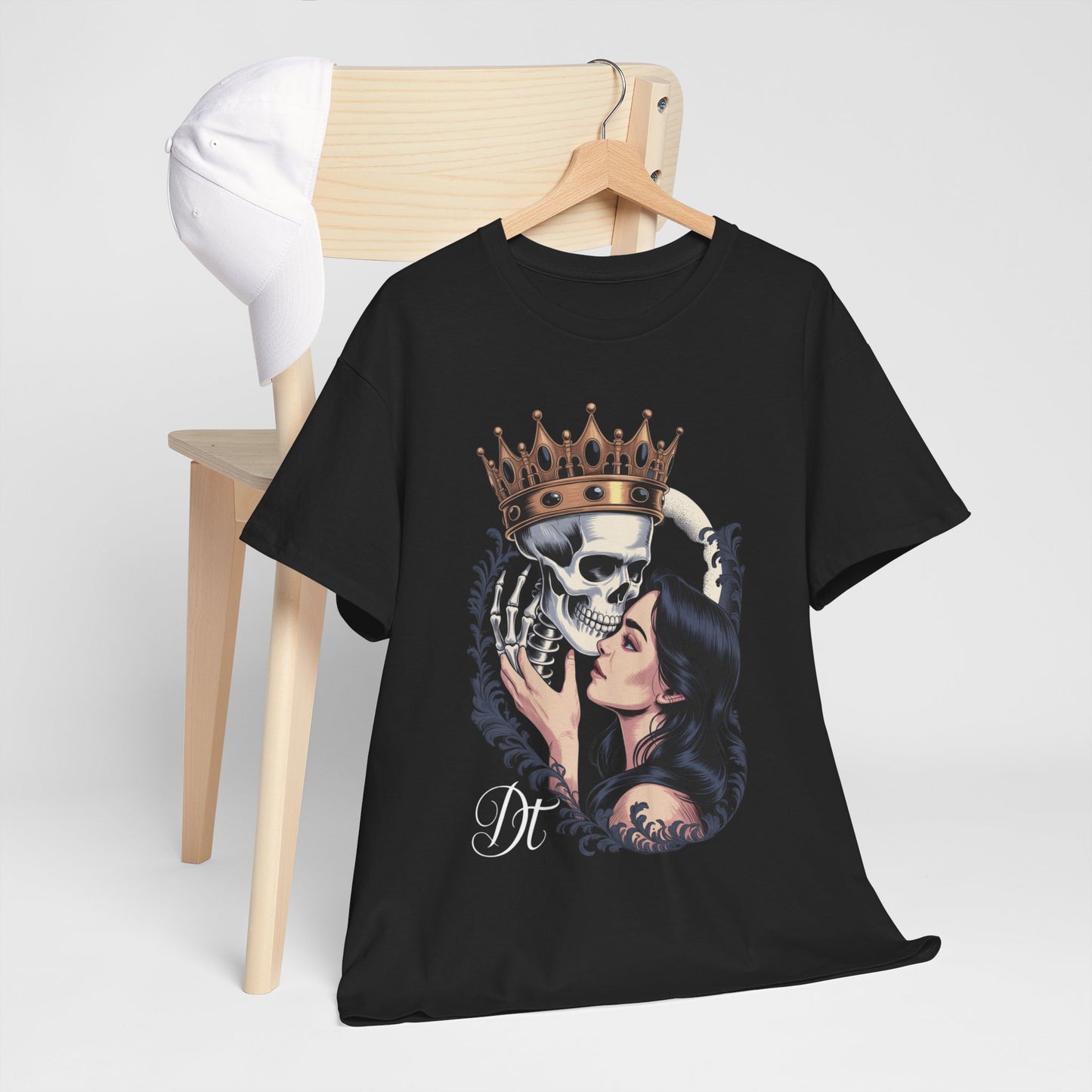 Gothic Skull Kiss T-Shirt, Unisex Tee for Halloween, Alternative Fashion, Edgy Gifts, Casual Wear, Unique Graphic Tee