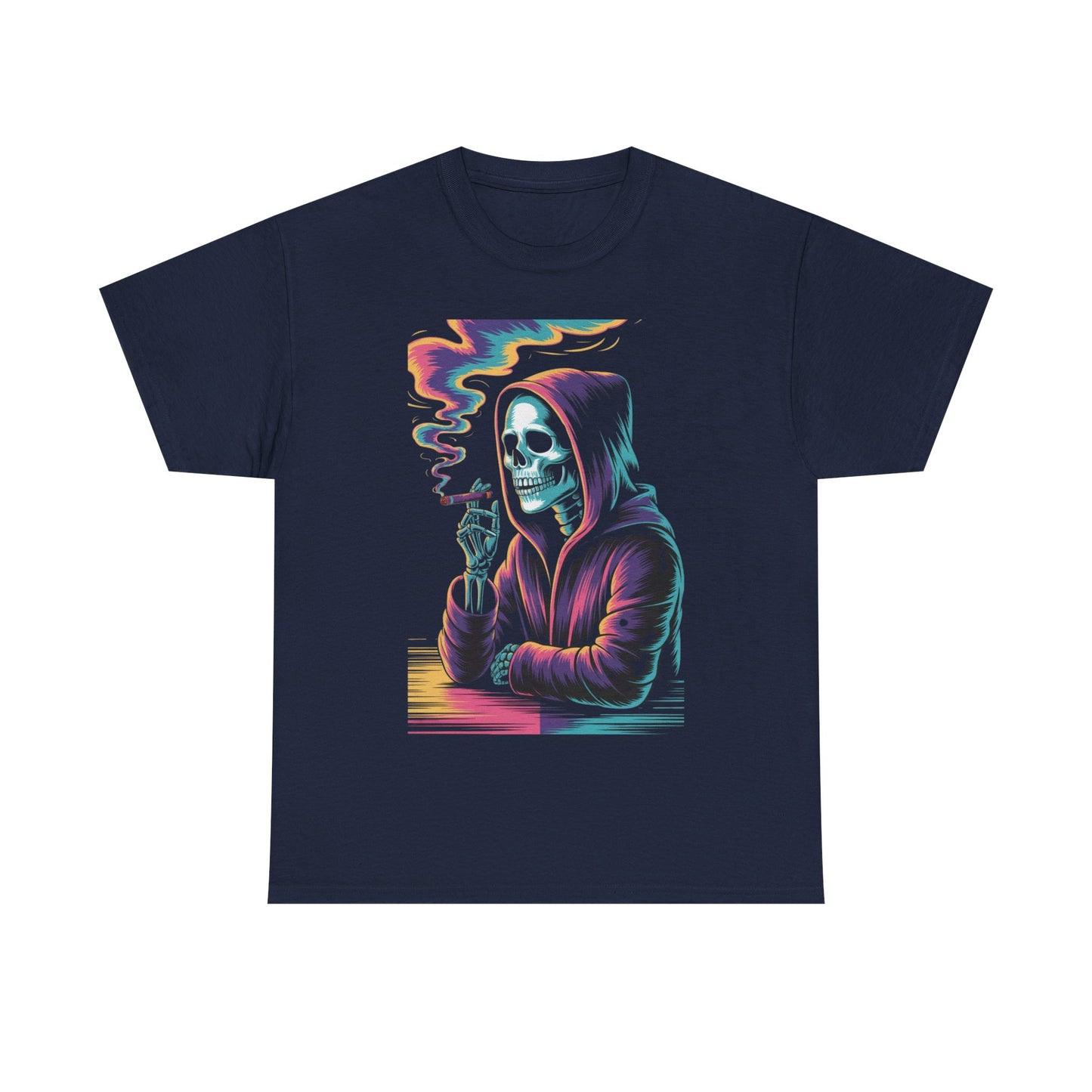 Vibrant Skull Graphic Tee, Unisex Heavy Cotton T-Shirt, Edgy Streetwear, Gift for Halloween, Cool Casual Outfits, Festival Fashion