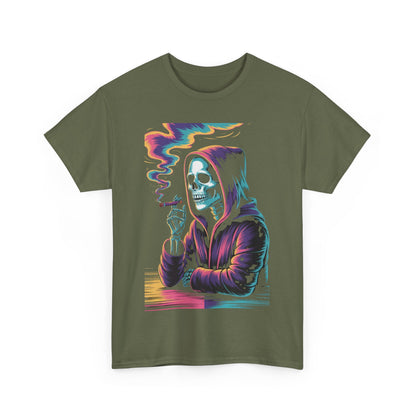 Vibrant Skull Graphic Tee, Unisex Heavy Cotton T-Shirt, Edgy Streetwear, Gift for Halloween, Cool Casual Outfits, Festival Fashion