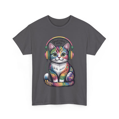 Colorful Cat Vibes Tee - Unisex Heavy Cotton T-Shirt with Positive Messages, Gift for Cat Lovers, Fun Casual Wear, Trendy Graphic Tee, [...]