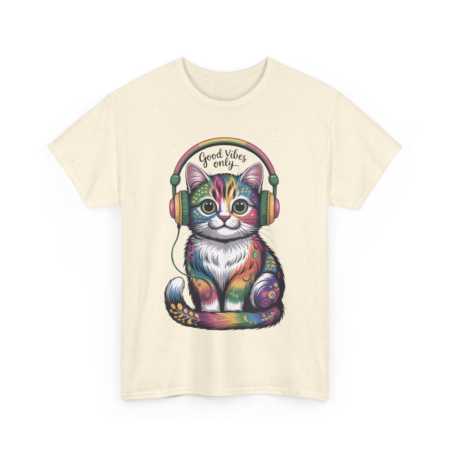 Colorful Cat Vibes Tee - Unisex Heavy Cotton T-Shirt with Positive Messages, Gift for Cat Lovers, Fun Casual Wear, Trendy Graphic Tee, [...]