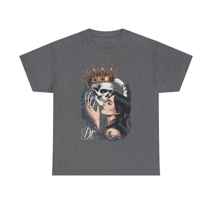 Gothic Skull Kiss T-Shirt, Unisex Tee for Halloween, Alternative Fashion, Edgy Gifts, Casual Wear, Unique Graphic Tee