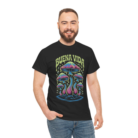 Colorful Mushroom Graphic Tee - Buena Vida Unisex Heavy Cotton Shirt, Casual Wear, Gift for Nature Lovers, Festival Apparel, Boho Style