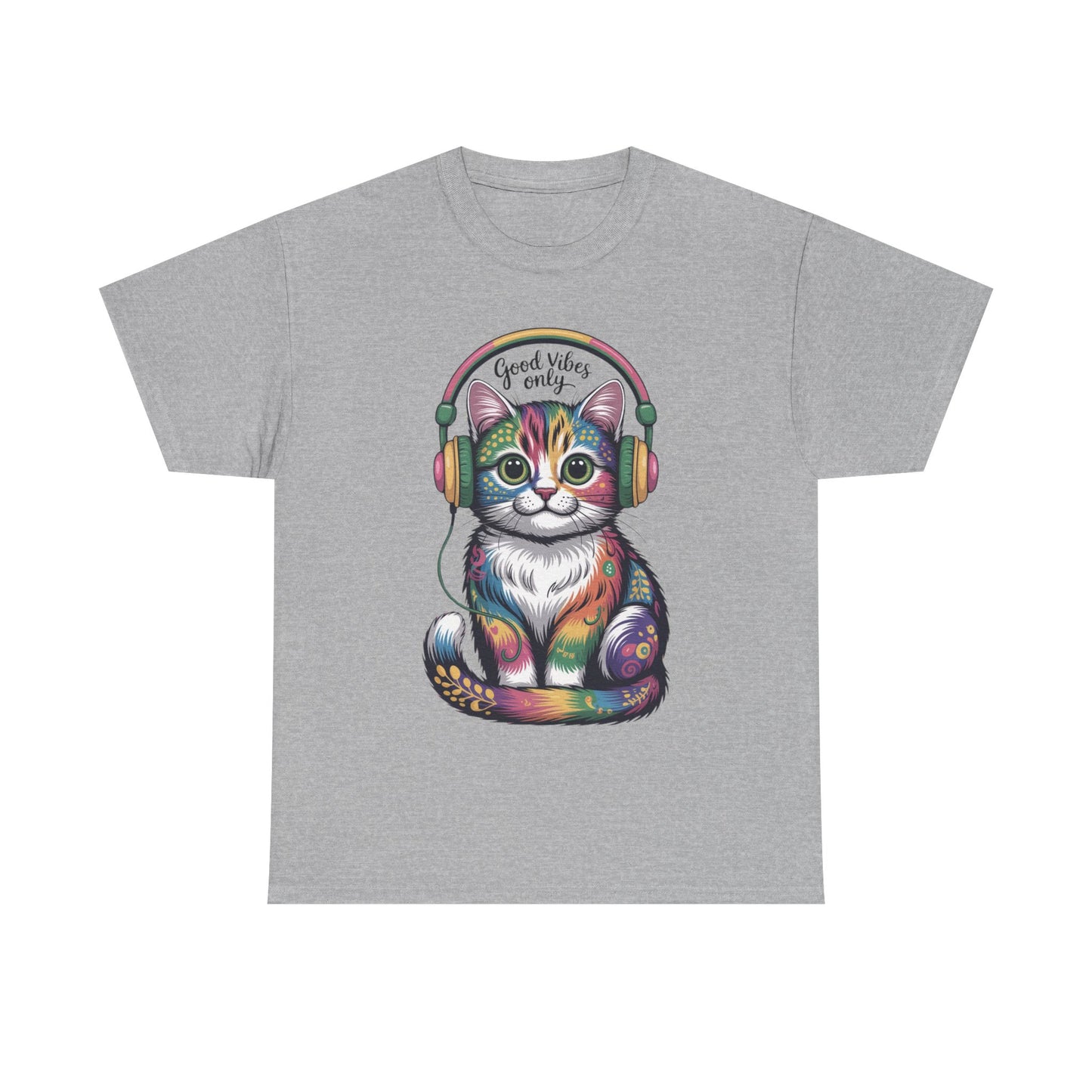 Colorful Cat Vibes Tee - Unisex Heavy Cotton T-Shirt with Positive Messages, Gift for Cat Lovers, Fun Casual Wear, Trendy Graphic Tee, [...]