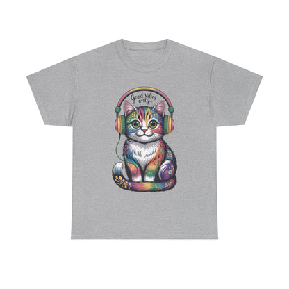 Colorful Cat Vibes Tee - Unisex Heavy Cotton T-Shirt with Positive Messages, Gift for Cat Lovers, Fun Casual Wear, Trendy Graphic Tee, [...]