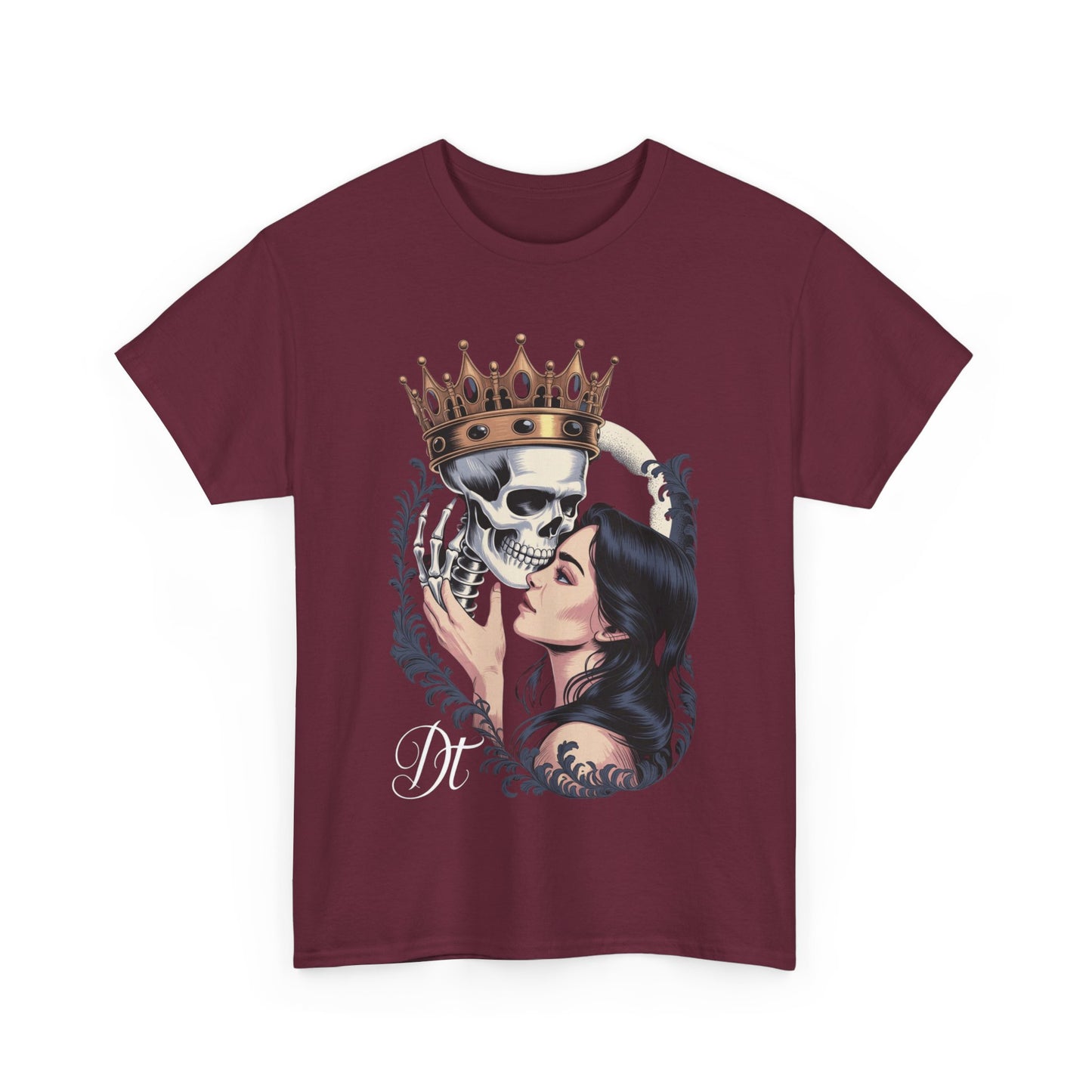 Gothic Skull Kiss T-Shirt, Unisex Tee for Halloween, Alternative Fashion, Edgy Gifts, Casual Wear, Unique Graphic Tee