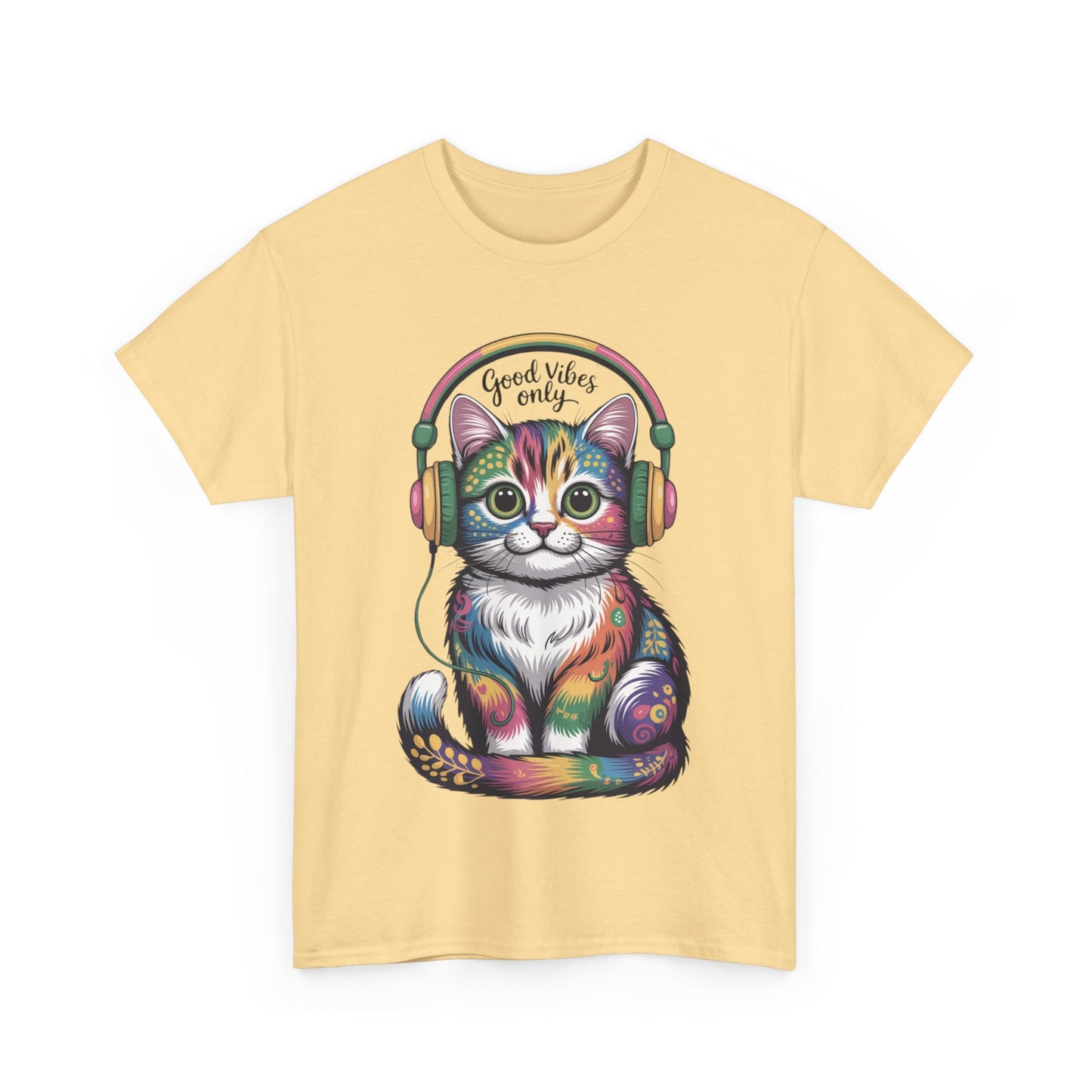 Colorful Cat Vibes Tee - Unisex Heavy Cotton T-Shirt with Positive Messages, Gift for Cat Lovers, Fun Casual Wear, Trendy Graphic Tee, [...]