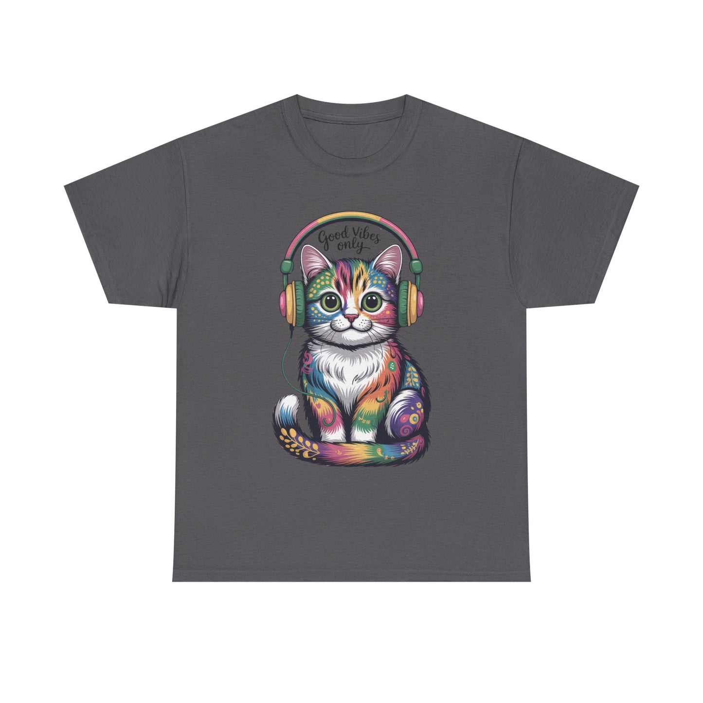 Colorful Cat Vibes Tee - Unisex Heavy Cotton T-Shirt with Positive Messages, Gift for Cat Lovers, Fun Casual Wear, Trendy Graphic Tee, [...]