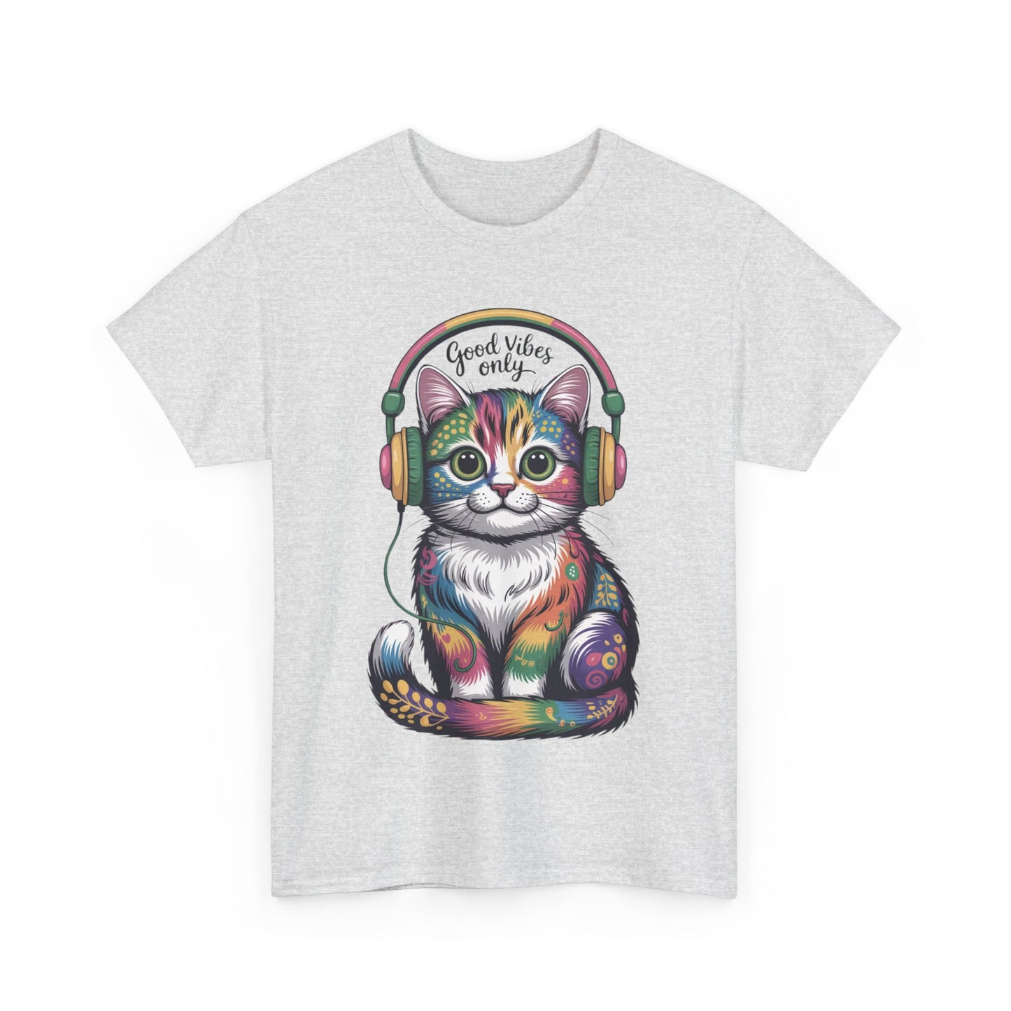 Colorful Cat Vibes Tee - Unisex Heavy Cotton T-Shirt with Positive Messages, Gift for Cat Lovers, Fun Casual Wear, Trendy Graphic Tee, [...]