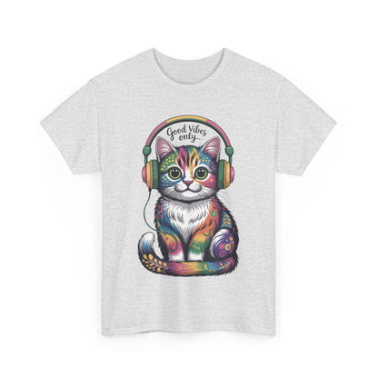 Colorful Cat Vibes Tee - Unisex Heavy Cotton T-Shirt with Positive Messages, Gift for Cat Lovers, Fun Casual Wear, Trendy Graphic Tee, [...]