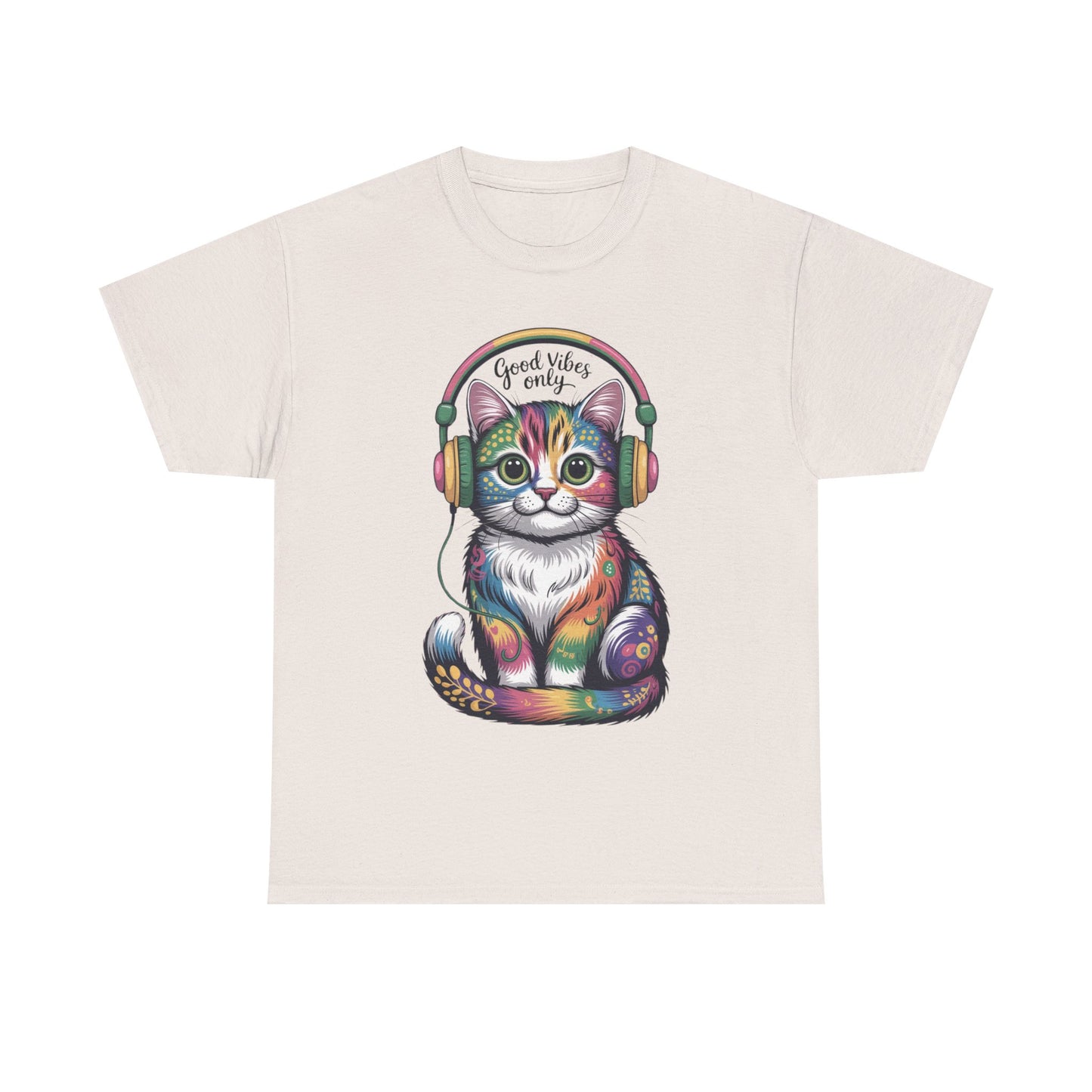 Colorful Cat Vibes Tee - Unisex Heavy Cotton T-Shirt with Positive Messages, Gift for Cat Lovers, Fun Casual Wear, Trendy Graphic Tee, [...]
