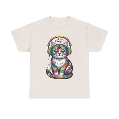 Colorful Cat Vibes Tee - Unisex Heavy Cotton T-Shirt with Positive Messages, Gift for Cat Lovers, Fun Casual Wear, Trendy Graphic Tee, [...]