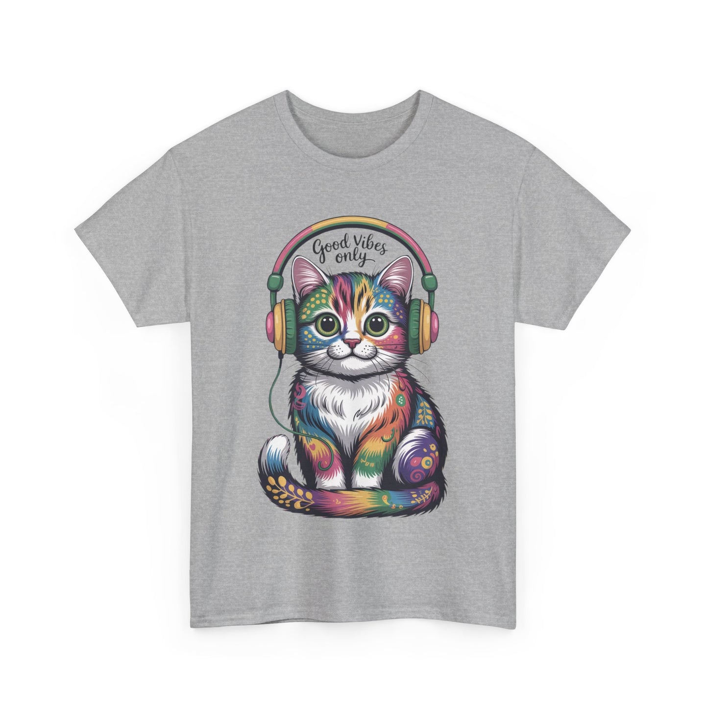 Colorful Cat Vibes Tee - Unisex Heavy Cotton T-Shirt with Positive Messages, Gift for Cat Lovers, Fun Casual Wear, Trendy Graphic Tee, [...]