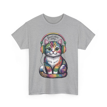 Colorful Cat Vibes Tee - Unisex Heavy Cotton T-Shirt with Positive Messages, Gift for Cat Lovers, Fun Casual Wear, Trendy Graphic Tee, [...]