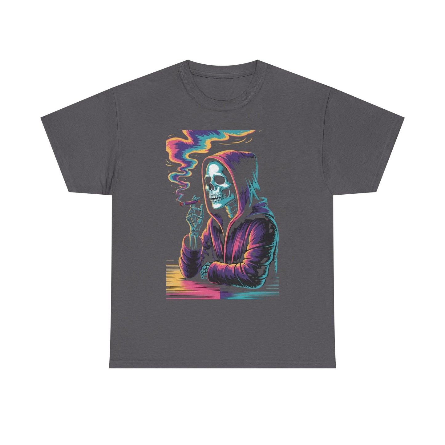 Vibrant Skull Graphic Tee, Unisex Heavy Cotton T-Shirt, Edgy Streetwear, Gift for Halloween, Cool Casual Outfits, Festival Fashion