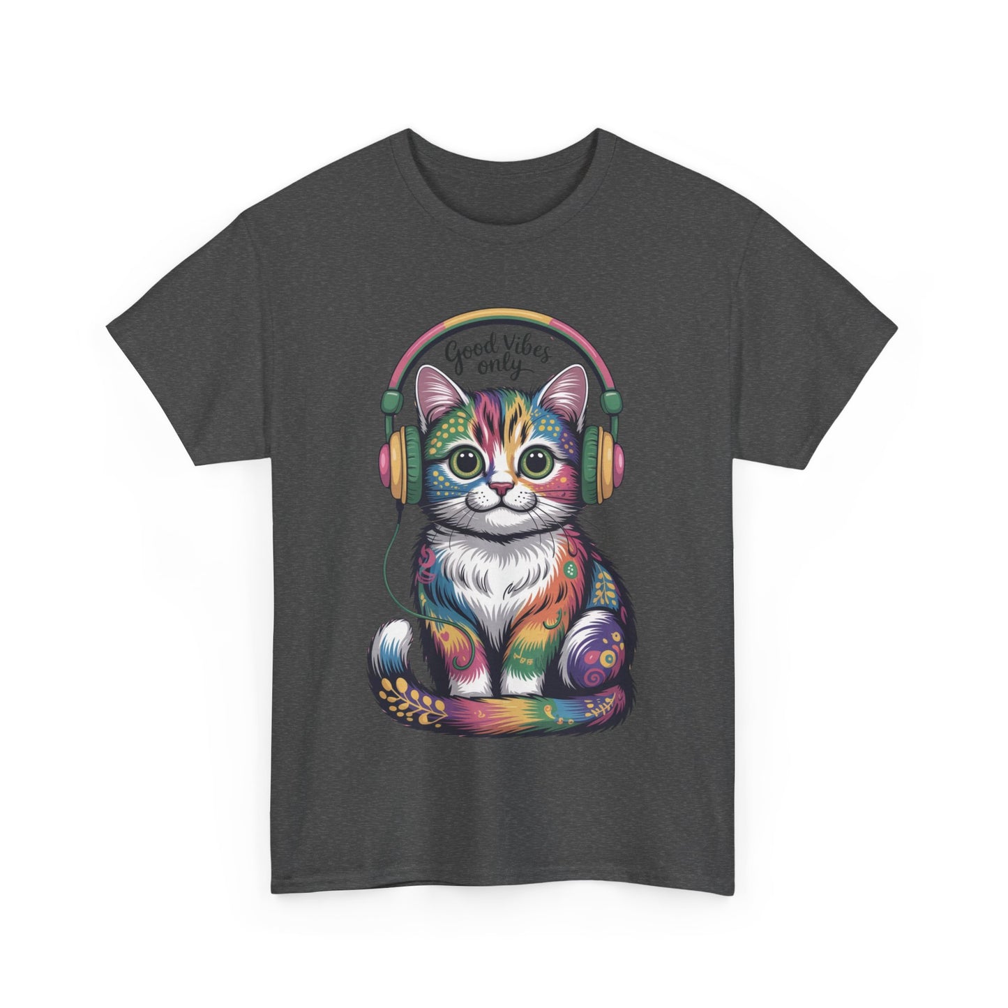 Colorful Cat Vibes Tee - Unisex Heavy Cotton T-Shirt with Positive Messages, Gift for Cat Lovers, Fun Casual Wear, Trendy Graphic Tee, [...]