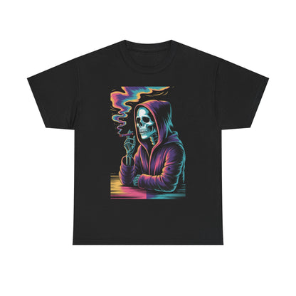 Vibrant Skull Graphic Tee, Unisex Heavy Cotton T-Shirt, Edgy Streetwear, Gift for Halloween, Cool Casual Outfits, Festival Fashion