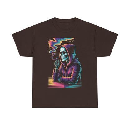 Vibrant Skull Graphic Tee, Unisex Heavy Cotton T-Shirt, Edgy Streetwear, Gift for Halloween, Cool Casual Outfits, Festival Fashion