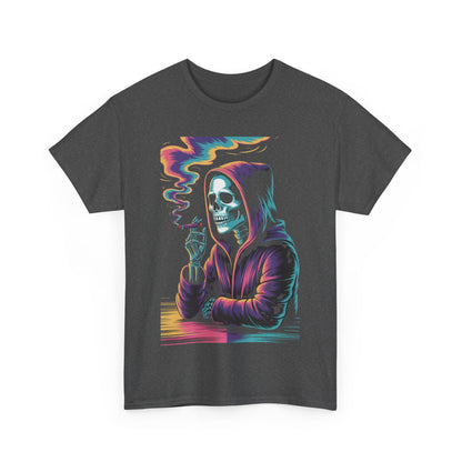 Vibrant Skull Graphic Tee, Unisex Heavy Cotton T-Shirt, Edgy Streetwear, Gift for Halloween, Cool Casual Outfits, Festival Fashion