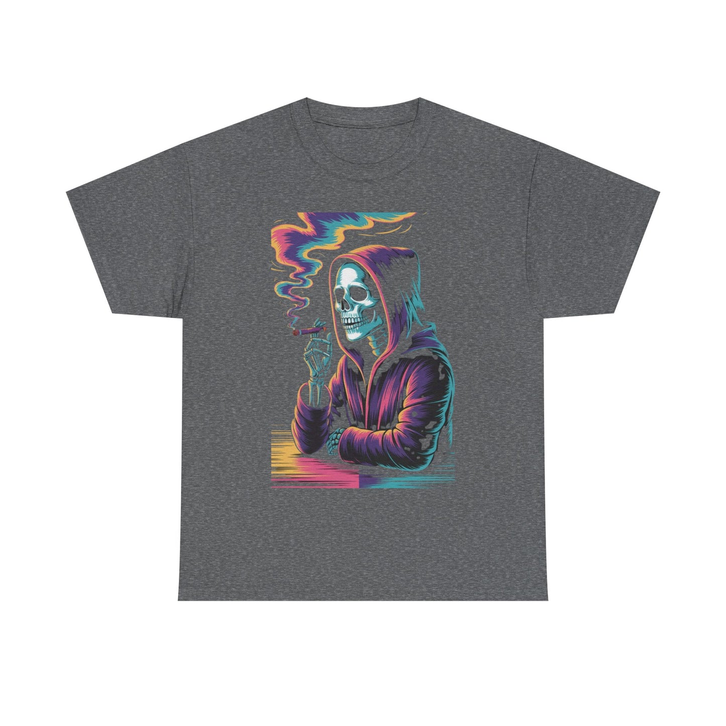 Vibrant Skull Graphic Tee, Unisex Heavy Cotton T-Shirt, Edgy Streetwear, Gift for Halloween, Cool Casual Outfits, Festival Fashion
